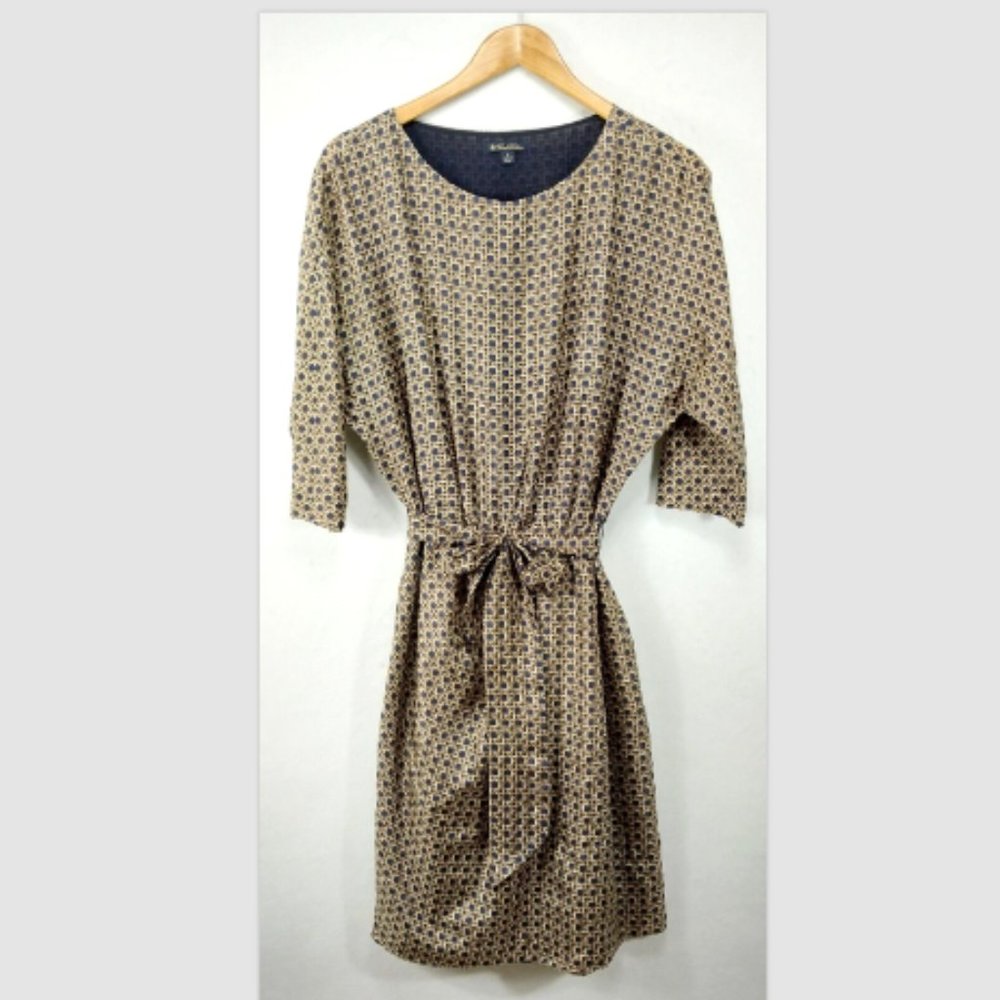 Brooks Brothers Beige and Navy Geometric Midi Dress